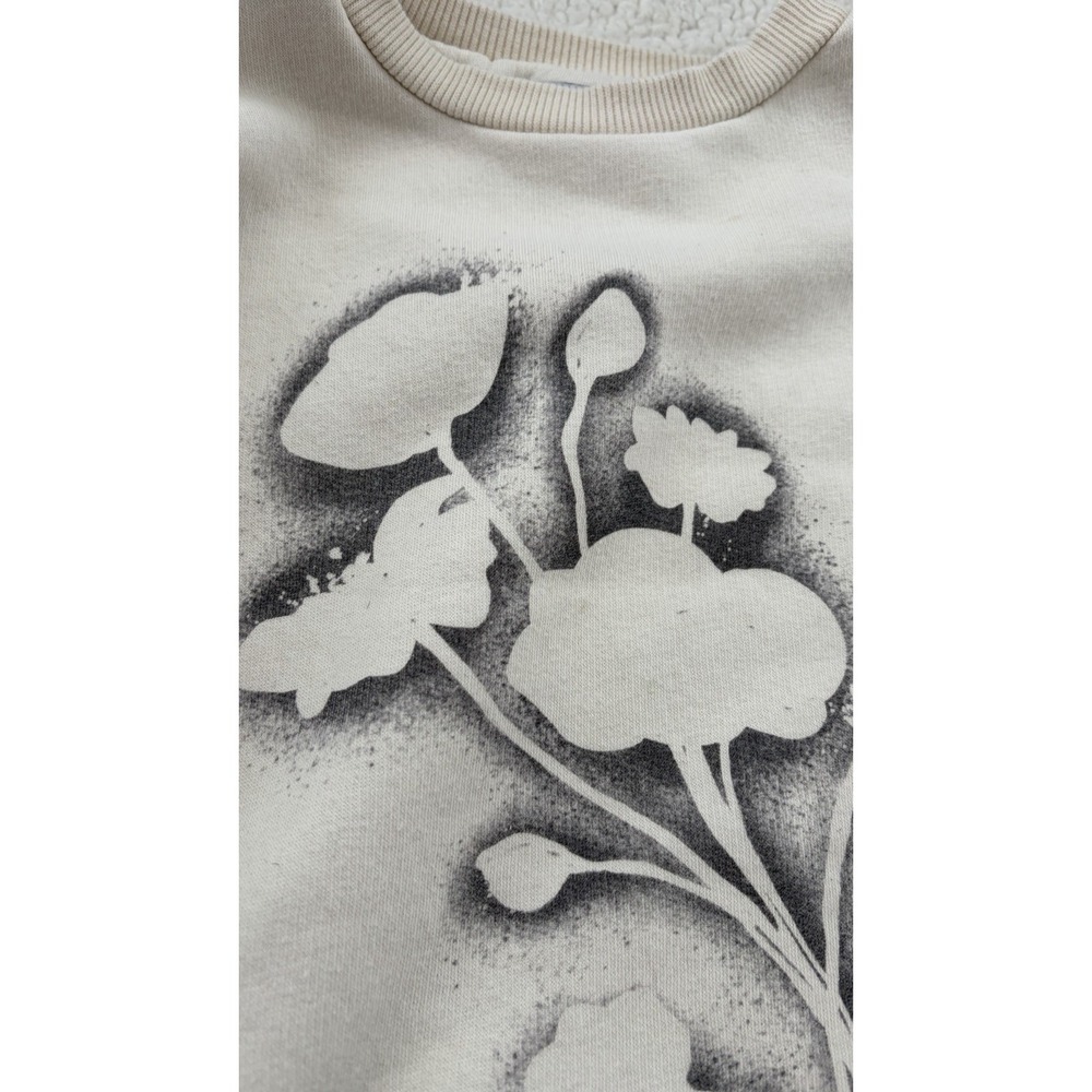 Zara Girls Sweatshirt Crewneck Cream w/ Black Flower Print Kids Size 6-7 Floral - Picture 5 of 9